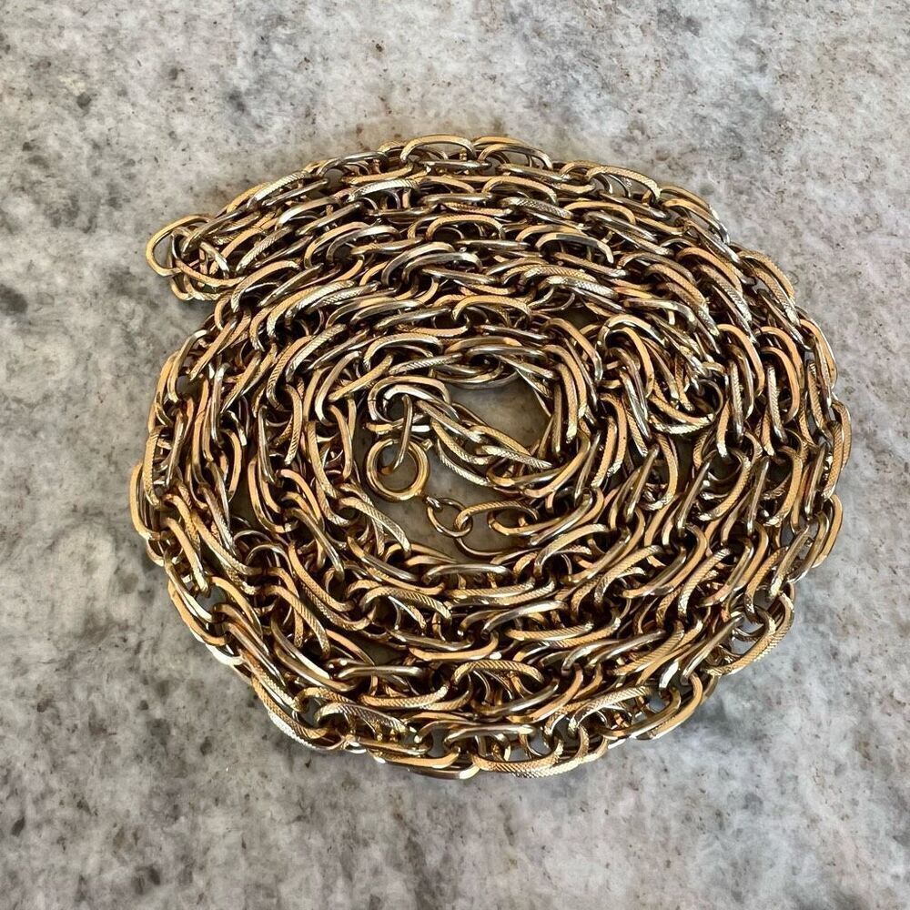 Vintage Gold Tone Chunky Multi Link Long Rope Chain Necklace 21.25”